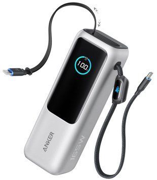 зовн. акум. ANKER - 25000 mAh 165W PD Built-In Double USB-C Cables (Сріблястий) 0001026 фото
