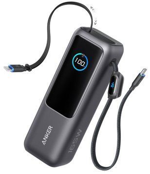 зовн. акум. ANKER - 25000 mAh 165W PD Built-In Double USB-C Cables (Чорний) 0001027 фото